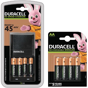 Duracell 45m Charger + 6AA & 2AAA Cells